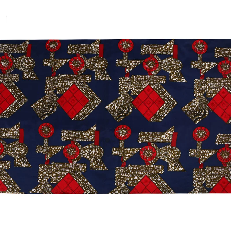 100% Polyester Navy Blue Color Red Pattern Print Fabric African Pagnes Veritable Guaranteed Real Wax Printed Fabric