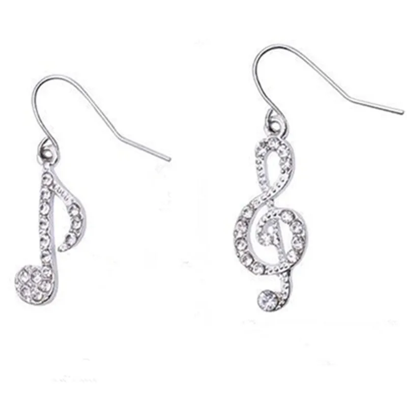 Fashion Romantic Elegent Drop Alloy Earrings Rhinestone Asymmetriy Musical Note Silver Color Earrings Women\'s Jewelry