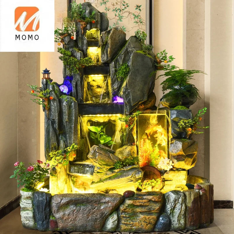 Fashion Luxury Large Rockery Fountain Water Curtain Wall Water Screen Indoor Fish Tank Balcony Floor Flowing Water Ornaments