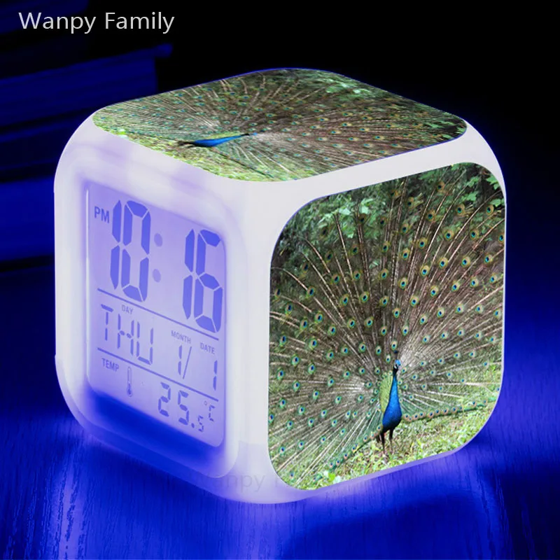 Very Nice White Peafowl Alarm Clock Student Room Multifunction Night Lights Wake Timer Desk Clock Birthday Gift For Kids