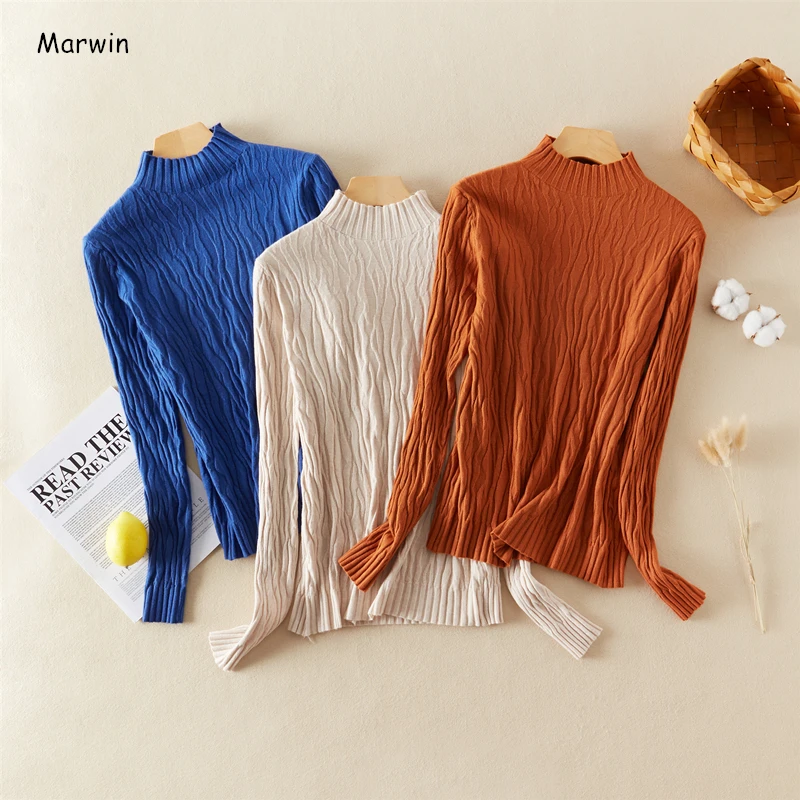 Marwin New-Coming Spring Autumn Tops Solid Slim Turtleneck Pullovers Female Thick Soft Knitted High Street  Women Sweater