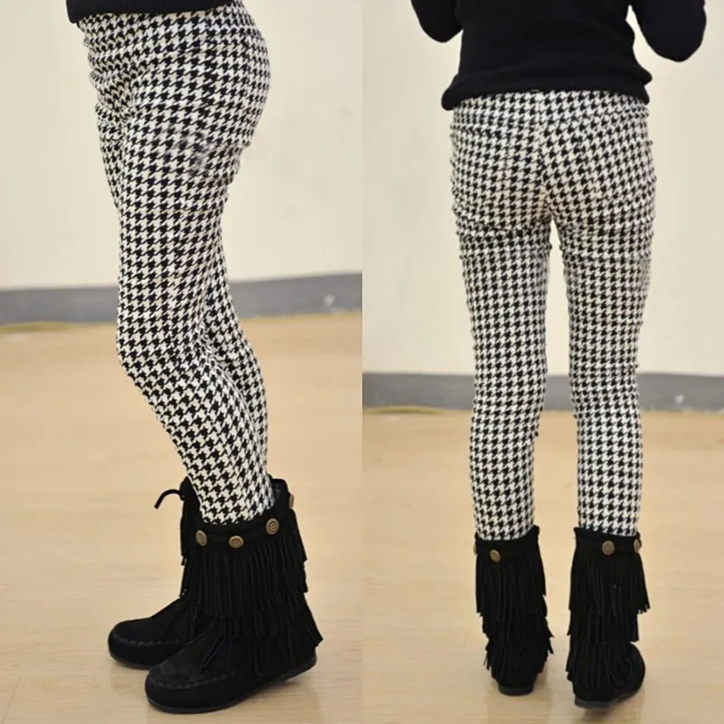 Girls Spring Autumn Pencil Pants Girls Houndstooth Leggings Classical Swallow Gird Skinny Tights Elastic Waist image 2