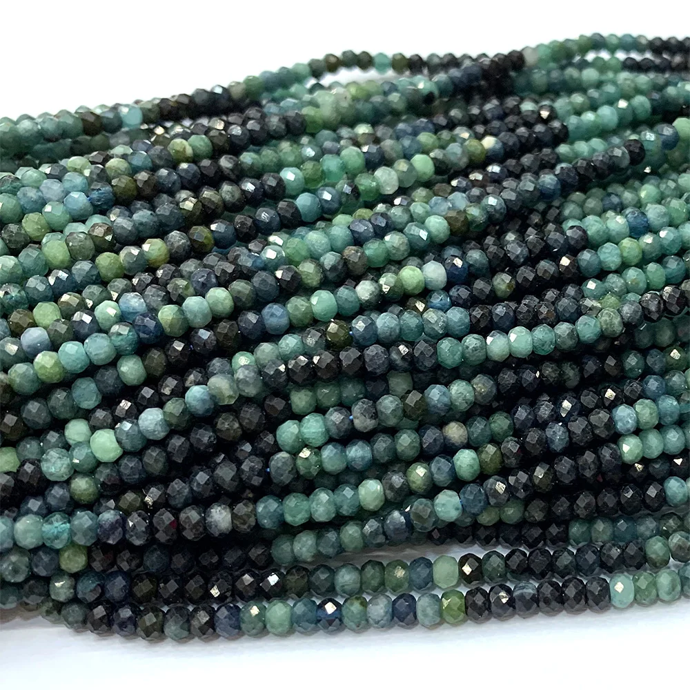 

Veemake Blue Tourmaline Natural Necklace Bracelets Earrings Ring Faceted Small Rondelle Women's Beads For Jewelry Making 07206