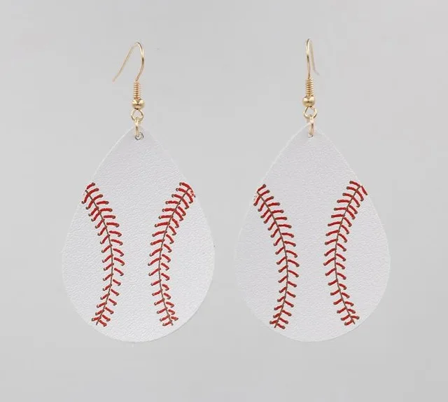 2020 Hot Selling Big Water Drop Leopard Print Double Side Dangle Earrings Super Light Baseball  Print Pu Leather  Drop Earrings