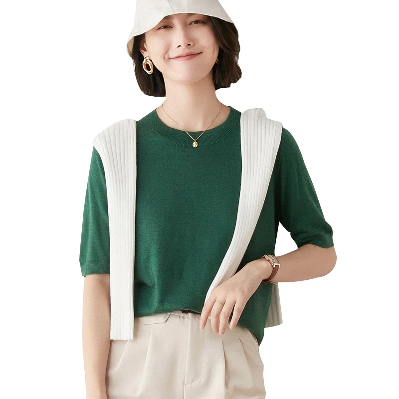 New Arrival Summer Cashmere Wool Sweater Spring Summer Women Solid Short Sleeve O-neck Pullovers Knitted Sweaters