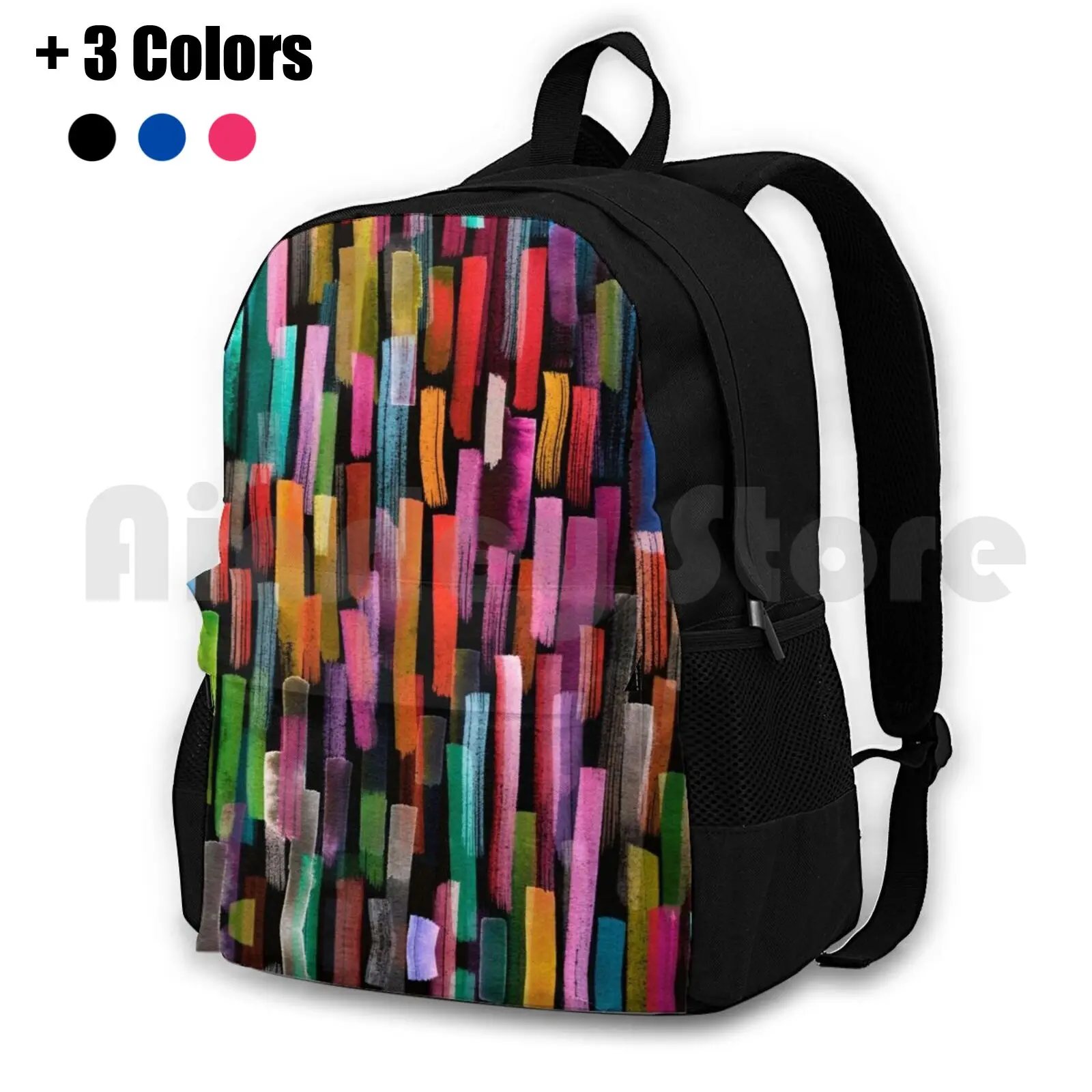 Multicolored Watercolor Stripes Pattern Outdoor Hiking Backpack Riding Climbing Sports Bag Multicolor Colors Pattern Pattern