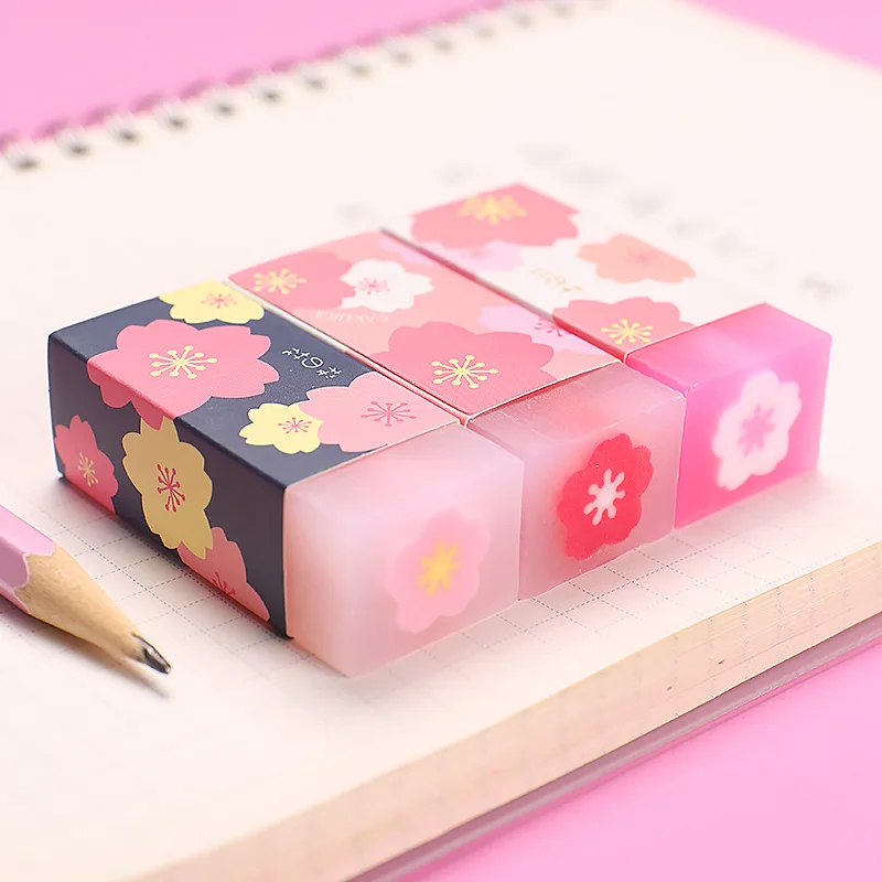 1 Pcs Kawaii Colorful Cute 2B Pencil Eraser Rubber Cherry Blossoms Student Stationery Prize for Kids Gifts