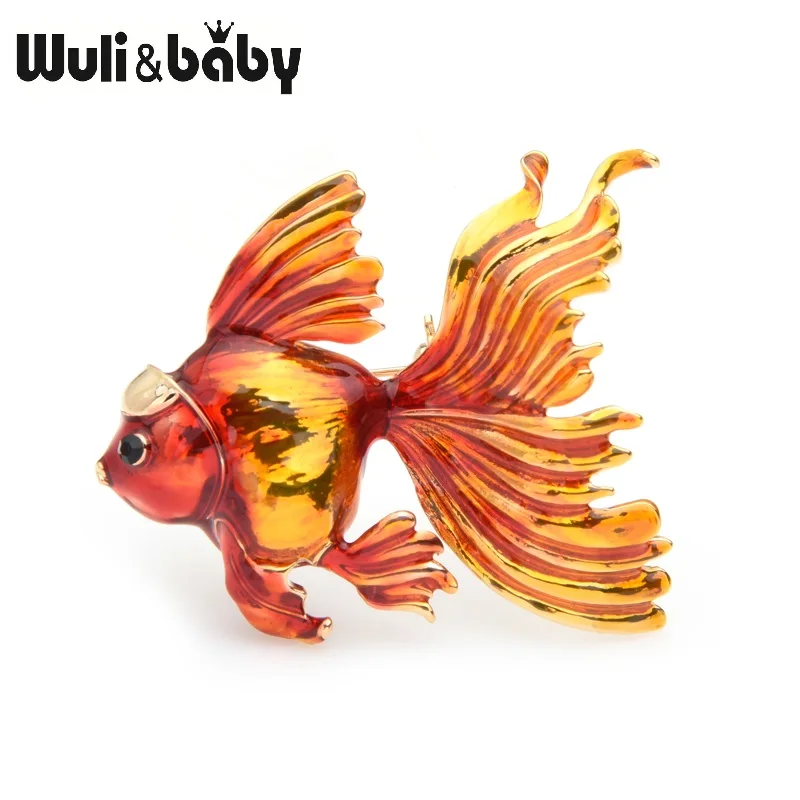 Wuli & baby-broches de pez dorado para mujer, broche de esmalte de pez azul, rojo y naranja, alfileres de banquete, regalos para mamá, 3 colores