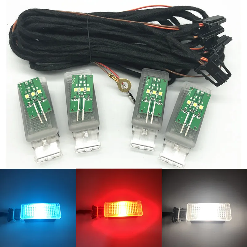 車のアイスブルー-レッド-ホワイト-led-足元ライトケーブル配線ハーネス-vw-パサート-b6-b7-b8-cc-ゴルフ-mk6-7-mk7-75-ジェッタティグアンポロ