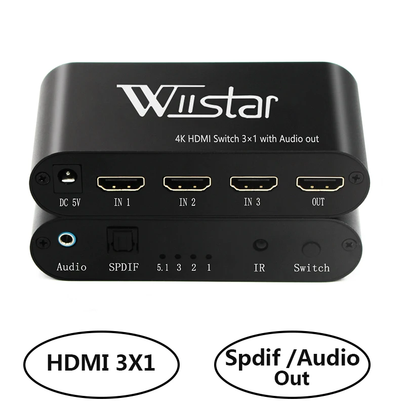 

Wiistar HDMIcompatible Switch 3x1UHD4K@30Hz 3 In 1 Out with auido out for smart tv mi box3 ps4pro xbox one xs projector