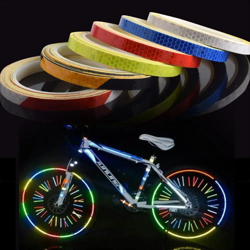 1cm*8m Waterproof Fluorescent Reflective Sticker Motorcycle MTB Bicycle Safety Warning Security Wheel Rim Strip Decal Tape