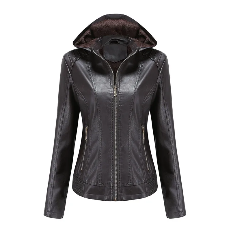 Jaqueta de couro feminina veludo quente, casaco curto com zíper vermelho preto motocicleta pu