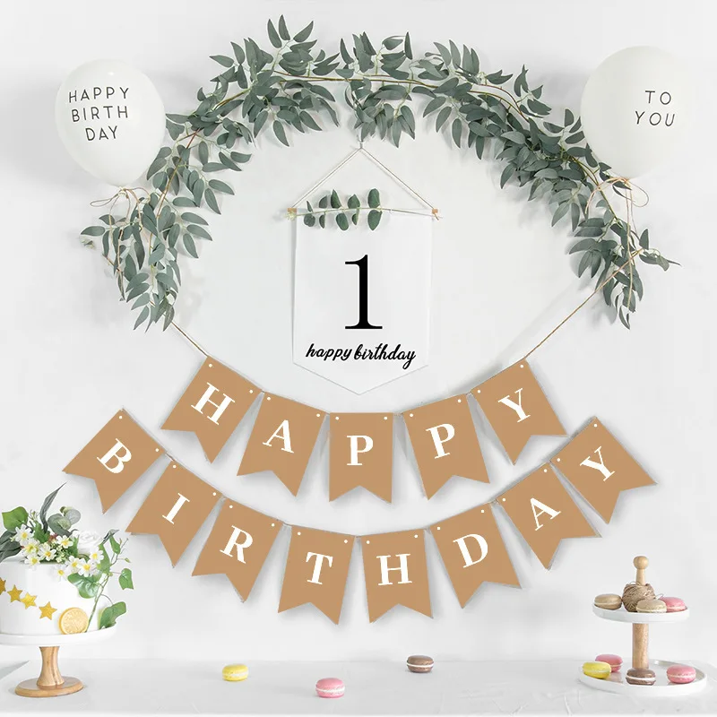 1 Set Happy Birthday Banner Garland 1-9th White Birthday Bunting First Birthday Supplies Baby Shower Hundred Days Decoration