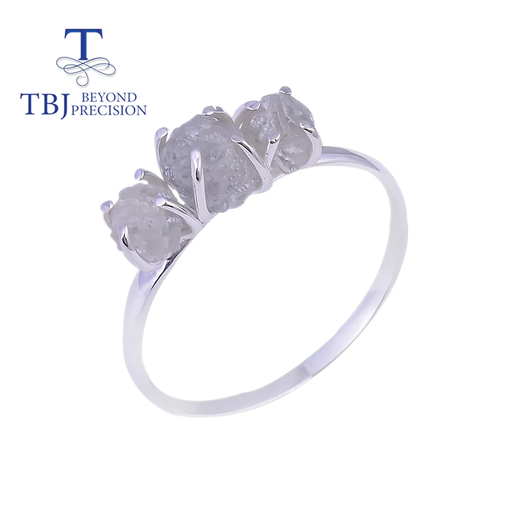 

TBJ natural 1.94ct Diamond Rough Ring real 3 pieces africa diamond 925 sterling silver fine jewelry for women gift