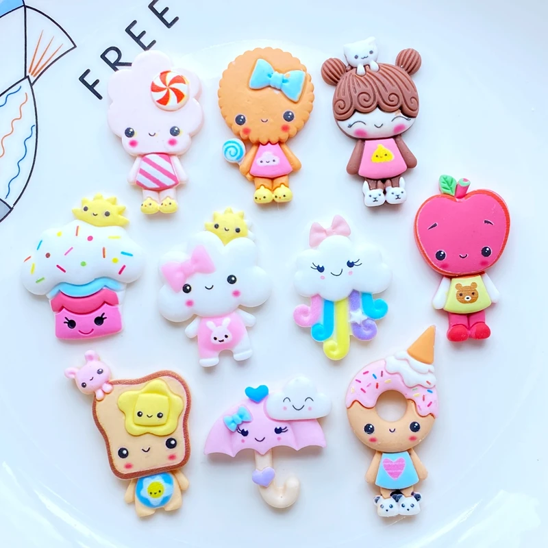 10Pcs/lot New Cartoon Biscuit Animal Series Flatback Resin Cabochon Scrapbooking Decoration Crafts DIY Handmade Accessories Q19