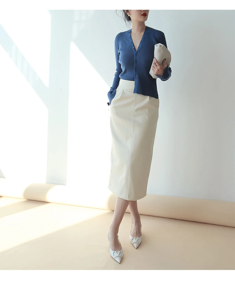 Nerazzurri Spring Midi Pu Leather Skirt Women Brown White Black Long High Waisted Pencil Skirts for Women 2023 Side Slit Zipper 24 Hb2da57b6a5aa423eb231d21f7ff65d0fj