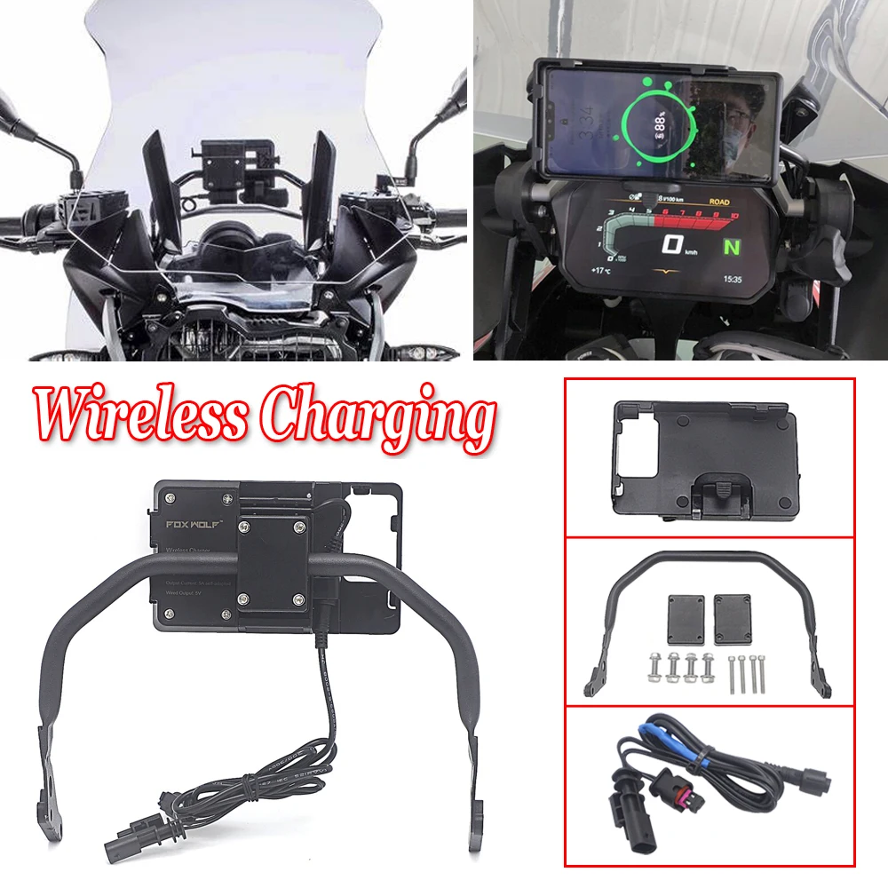 NEW For BMW R1250GS ADV R1200GS LC ADV R 1200 GS Motorcycle Wireless Charger Mobile Phone Holder Stand USB Navigation Bracket