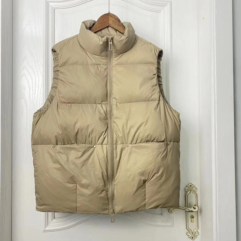 2022 Autumn Duck Down Vest Women Ultra Light Oversize Waistcoat Winter Casual Short Pocket Jacket Slim Parkas