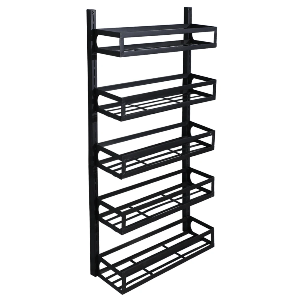 Spice Rack Wall Mount Organizer 5 Tier Height-Adjustable Basket Hanging Metal Storage Shelf Black 42.2x13.7x83.3CM[US-Stock]