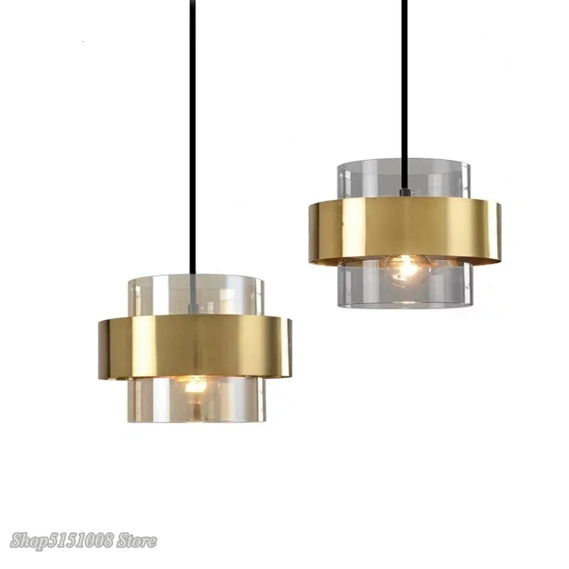 

modern gold Cylindrical glass led pendant lights nordic Living Room Dining Room lustre kitchen Hanging Lamps home decor fixtures