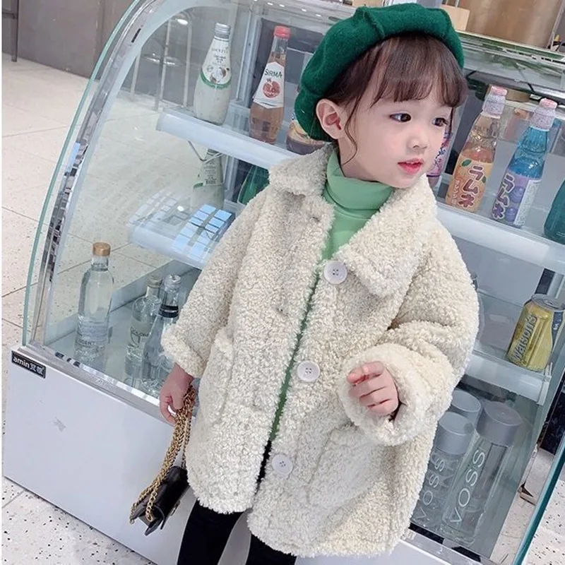 Cappotto di peluche per ragazze 2024 nuova primavera autunno Lambswool capispalla per bambini moda versione coreana giacca per bambini vestiti per