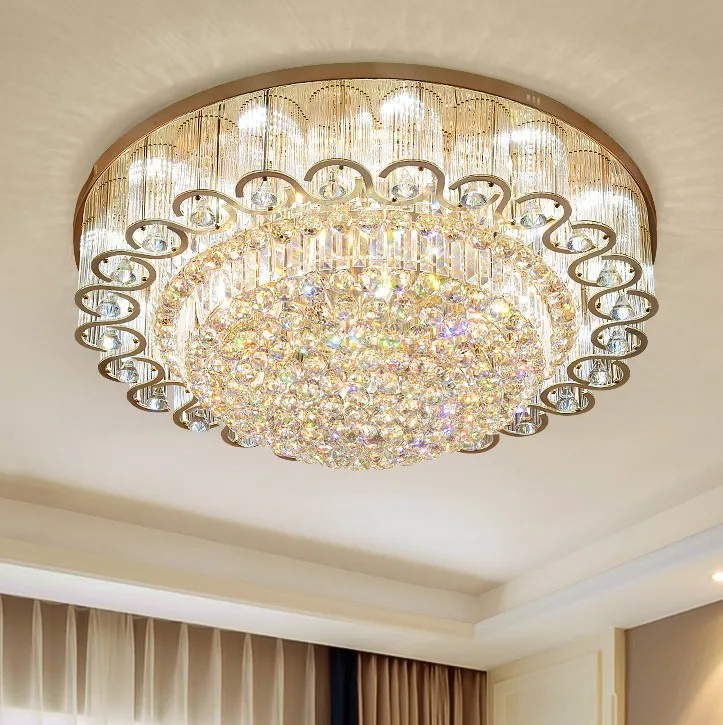 

Luxury atmosphere led living room ceiling lamp European round rectangular bedroom gold crystal lamp led lighting fixture