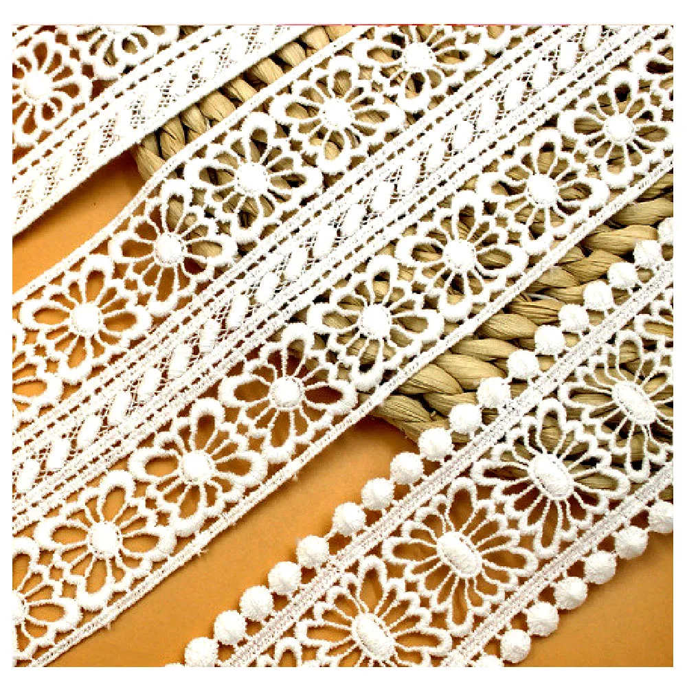 1 Yard White Cotton Hollow Out Embroidered 3D Lace Fabric Ribbon DIY Dress Cloth Webbing lace Head Veil Sewing Ornament