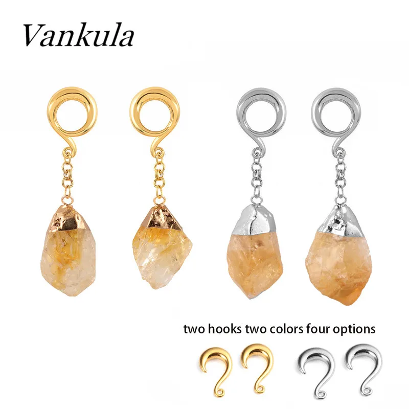 Vankula 2PCS Nature Stone Ear Weights Stainless Steel Ear Plug Tunnels Piercing Ear Gauges Expander Piercing  Jewelry Body