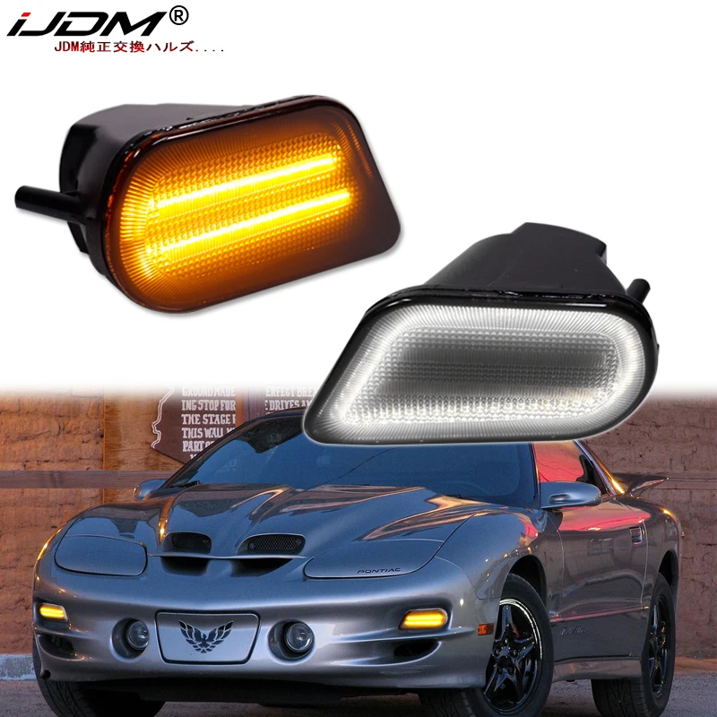 

2pcs Front Bumper White&Amber LED Running Lights and Dynamic Turn Signal For Pontiac Firebird,Exact Fit Bumper Reflector 98-2002