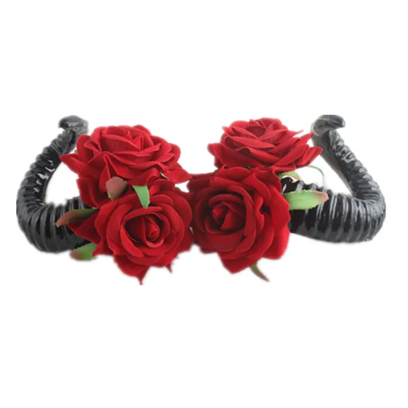 

Demon Sheep Horn Rose Flower Headband Gothic Kawaii Skull Horror Halloween Party Cosplay Retro Hair Accessories Vintage Hairpins