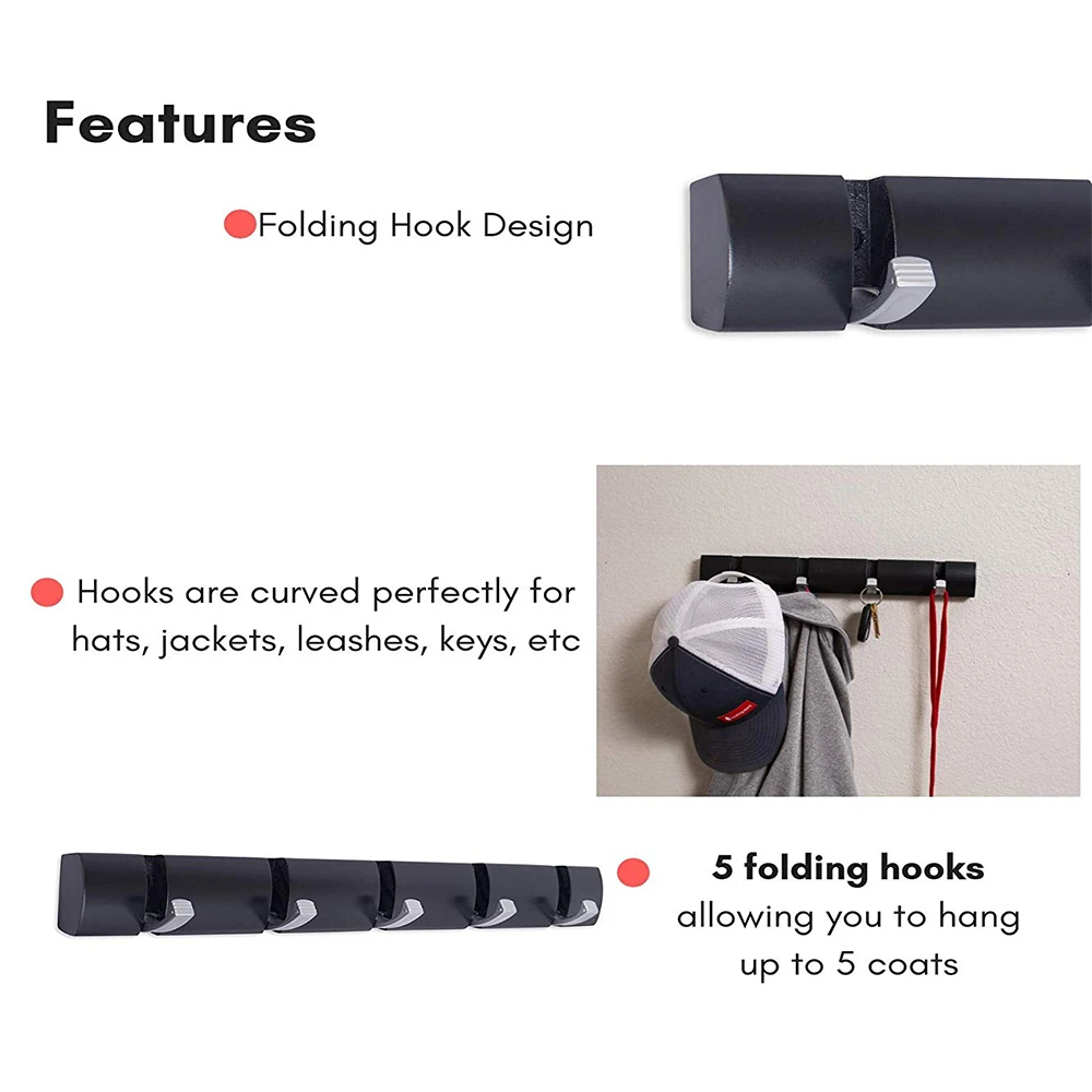 Wall Mounted 4 5 6 Folding Hooks Rack Folding Coat and Hat Rack Hooks - Towel Cap Leash Backpack Holder