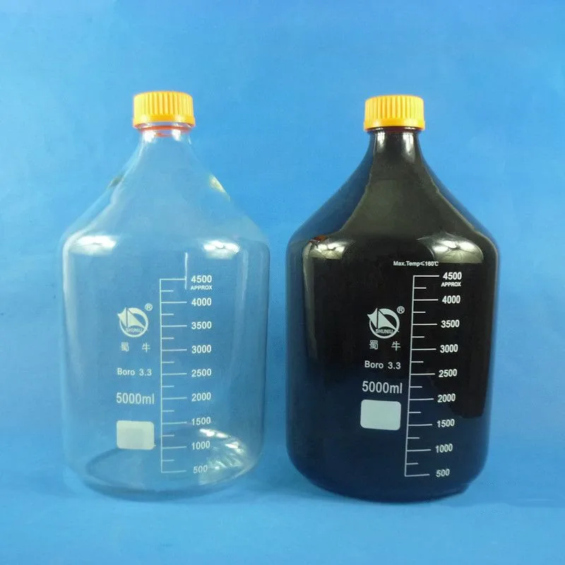 1Pcs/setBlue Cap Reagent Bottle 2000ml Transparent Brown Screw Mouth Yellow Cap High Borosilicate Glass Fiber Mouth Bottle