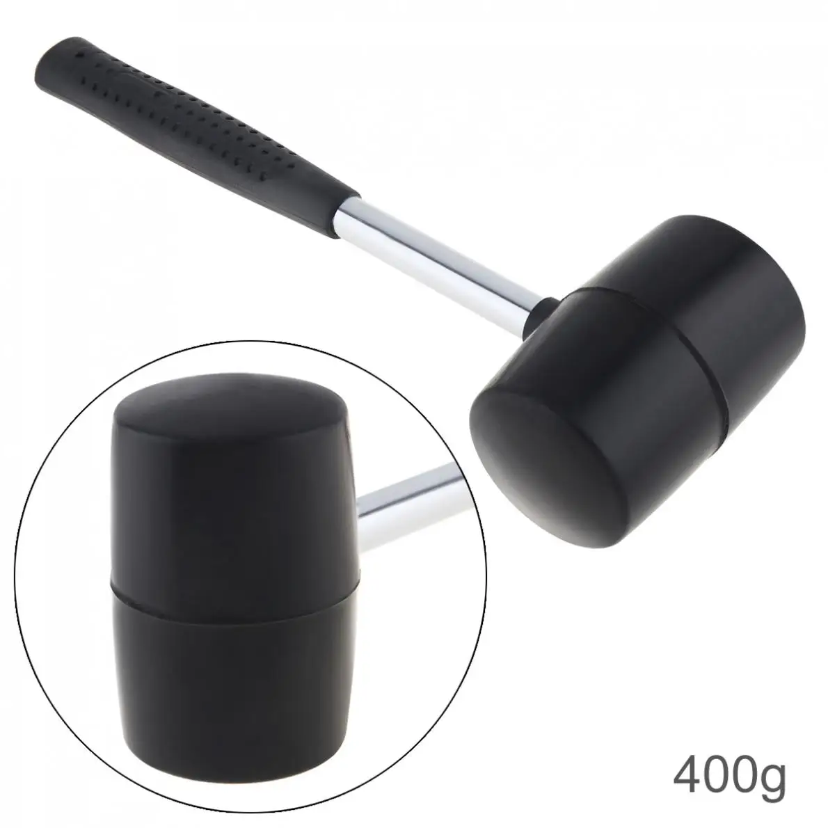 

Rubber and Steel 400g Non-elastic Black Rubber Hammer Tile hammer with Round Head and Non-slip Handle DIY Hand Tool