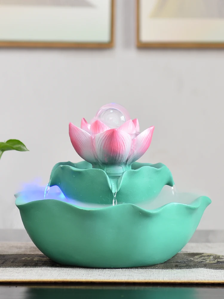 Fengshui ball Zhaocai lotus water landscape humidifier fountain indoor bonsai table top transport ornaments