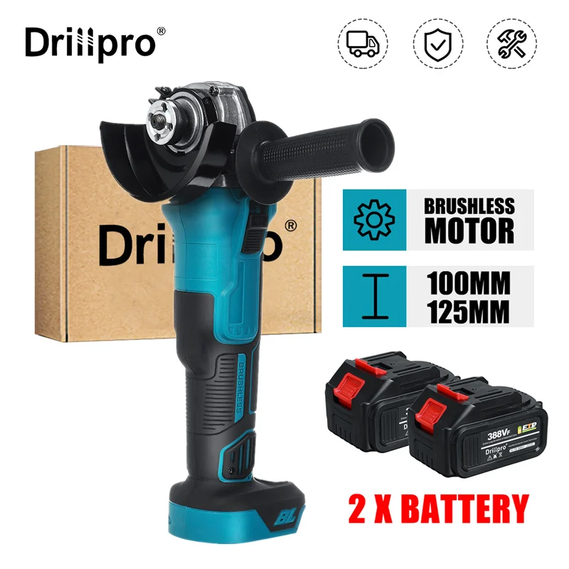 Drillpro-Meuleuse d'angle électrique sans balais, polisseuse à batterie ionique Eddie, machine de découpe, outils électriques de bricolage pour batterie Makita 18V, 125mm