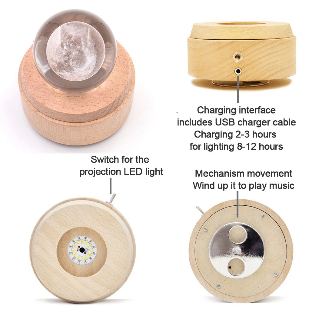 HOT-3D Crystal Ball Music Box The Deer Luminous Rotating Musical Box With Projection Led Light