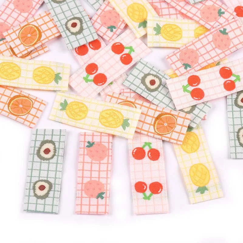 50Pcs Fruits Embroidery Cherry/Avocado Labels For Sewing Accessories Washable Care Bags Clothes Handmade Crafts Garment Tags