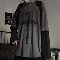Grunge Clothes Women Long Sleeve Emo T-shirt Casual Harajuku Men Aesthetic Pray Goth Top Alt Street Fashion Tshirts Indie Punk