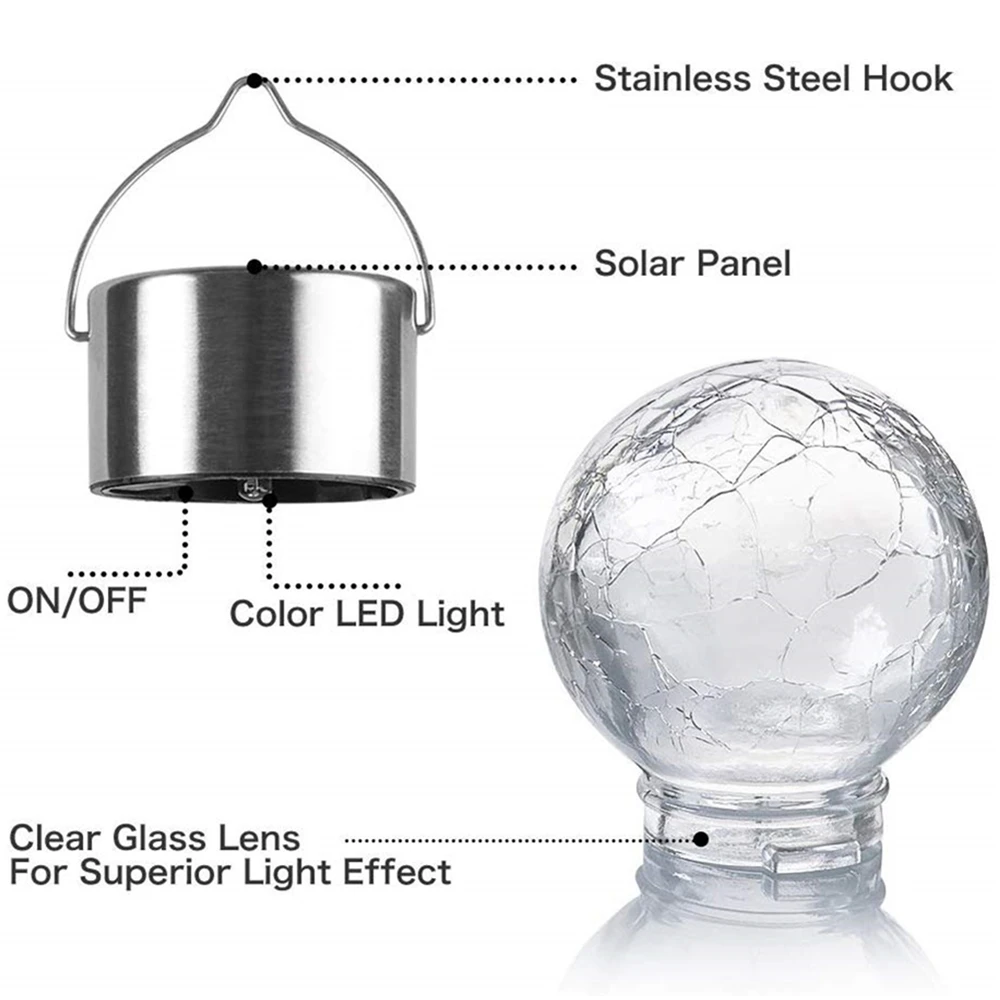 Solar Mosaic Crackle Globes LED Garden Lights Waterproof Solar Crack Light Glass Ball Hanging Light