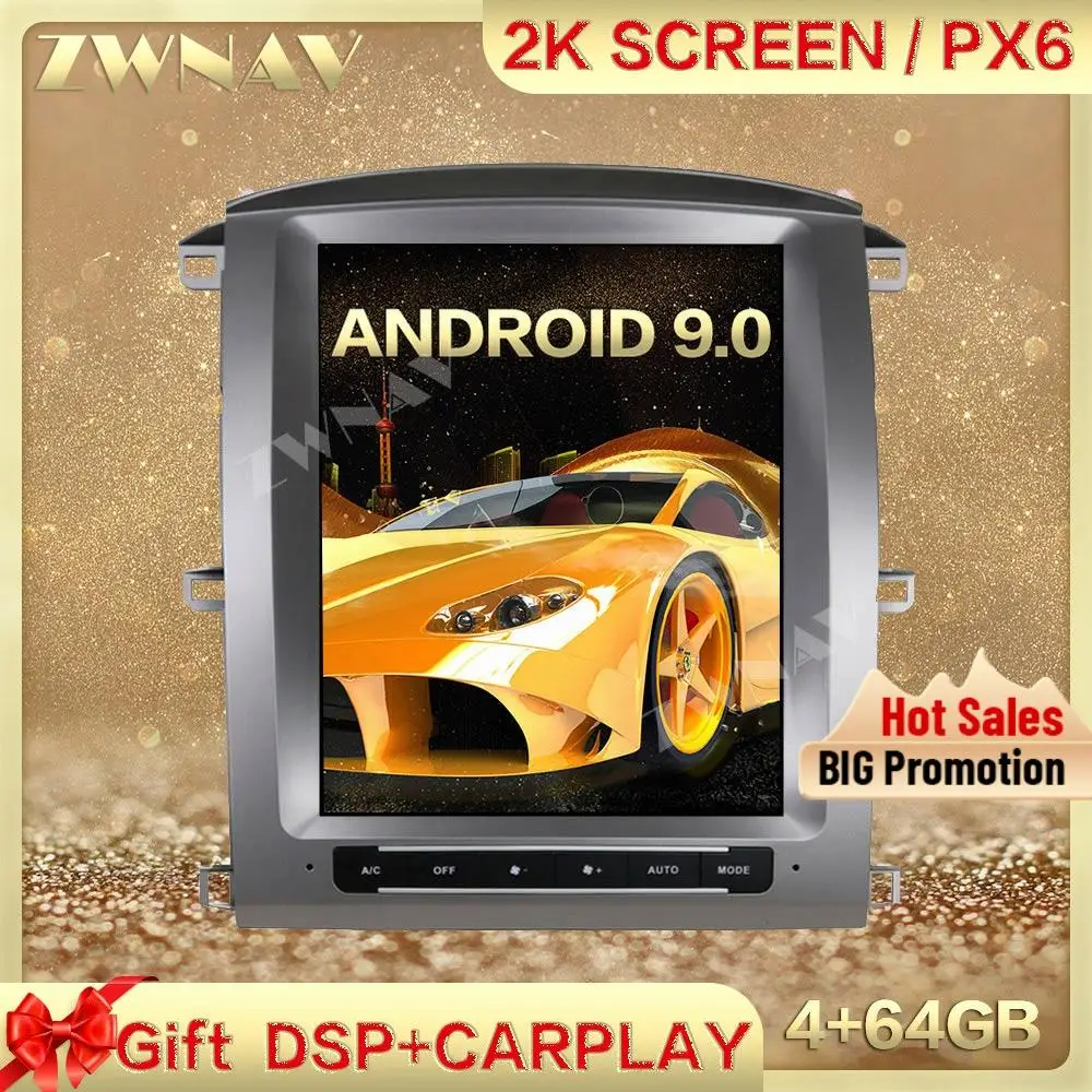 PX6 DSP Carplay Tesa- screen 4+64GB Android 13 Car Multimedia Player For Toyota LC100 2003-2007 GPS Radio Auto stereo head unit