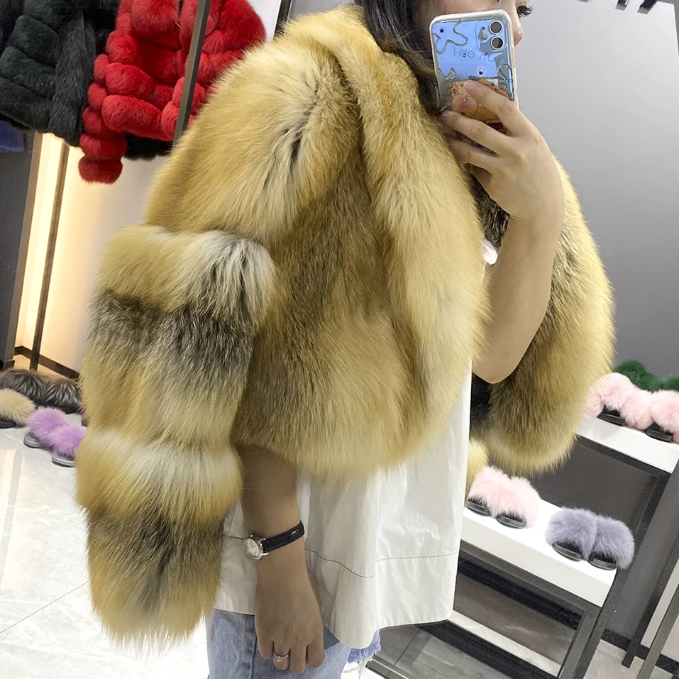 Luxury Clothes Women Fox Fur Coat Fashion Real Fur Jacket Plus Size Custom Short Natural Fox Fur Coat JFB1-21096