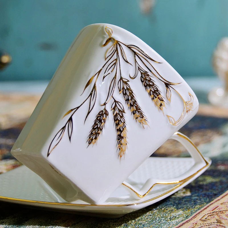 New Golden barley Coffee Cup Colored enamel porcelain Mug with saucers  of holiday Get married creative gift