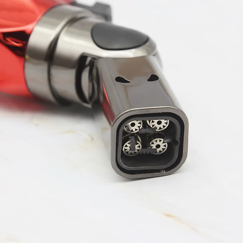 Four Nozzles Outdoor BBQ Torch Turbo Cigar Lighter Spray Gun Jet Butane Lighter For Kitchen Metal 1300 C Fire Windproof Lighter