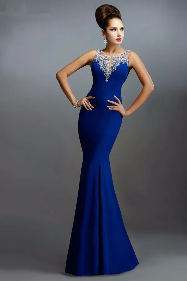 Vestido de fiesta largo azul real sin mangas con cuentas, vestido de noche sexy con Espalda descubierta, con sirena, para baile de graduación, novedad de 2015, envío gratis