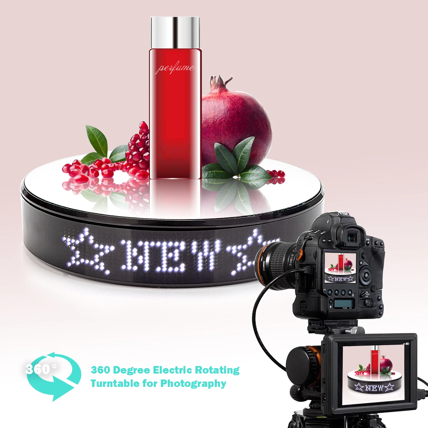 

20CM 5kg LED Display Text Turntable Stand 360 Degree Electric LED Rotating Table with LED Display Message Video Shooting