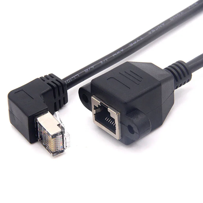 Cable RJ45 de 8 pines macho a hembra, montaje en Panel de tornillo, red LAN Ethernet, Cable de extensión de ángulo recto de 90 grados de 8 pines, 0,3 m, 0,6 m, 1m