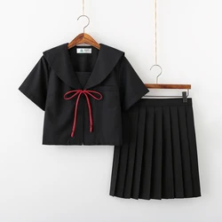 Uniforme scolaire à manches courtes pour filles, robe de marin, jupe noire à carreaux, Uniformes Japonais coréens pour filles, Anime cosplay