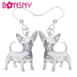 Bonsny Metal Antique Gold Plated Chihuahua Dog Earrings Cute Animal Dangle Drop Jewelry For Women Kids Classic Gift Accessories