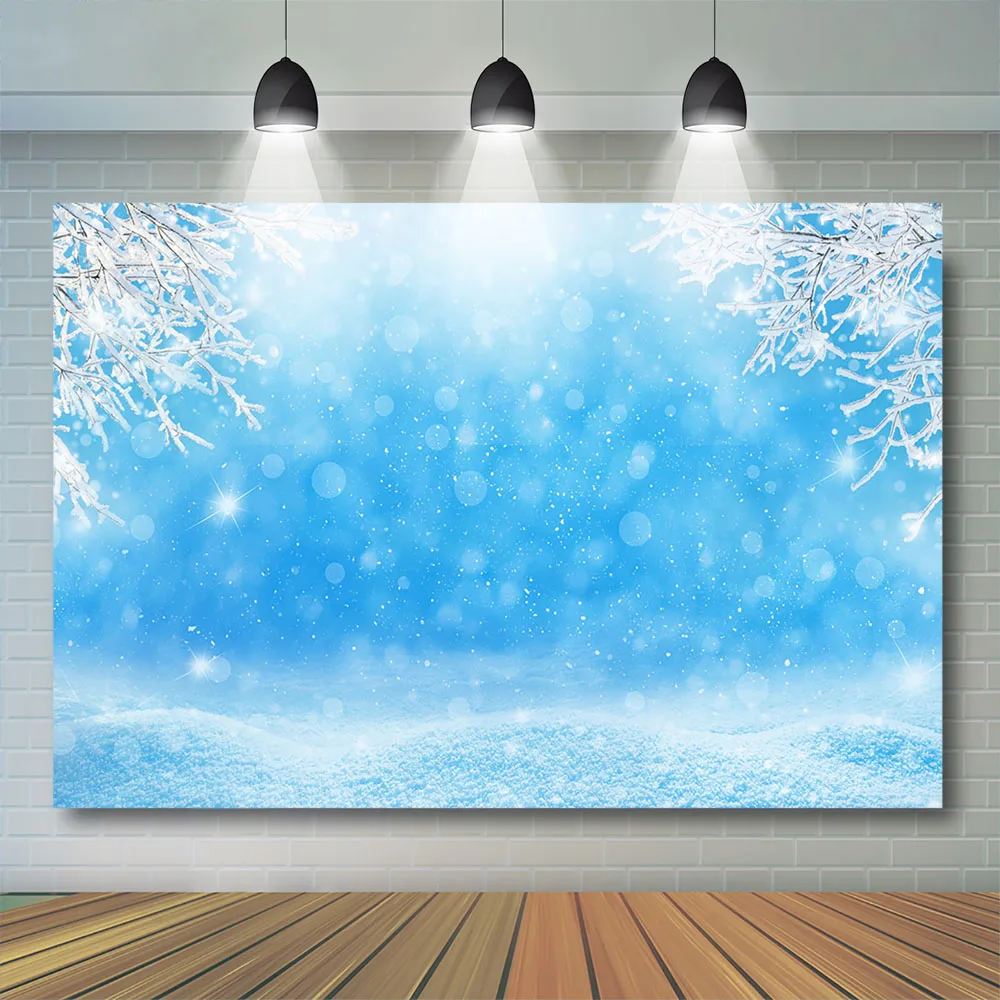 Winter Glitter Snow Photography Background Bokeh Snowfield Photophone Christmas Snowflake Curtain Backdrops for Photo Studio