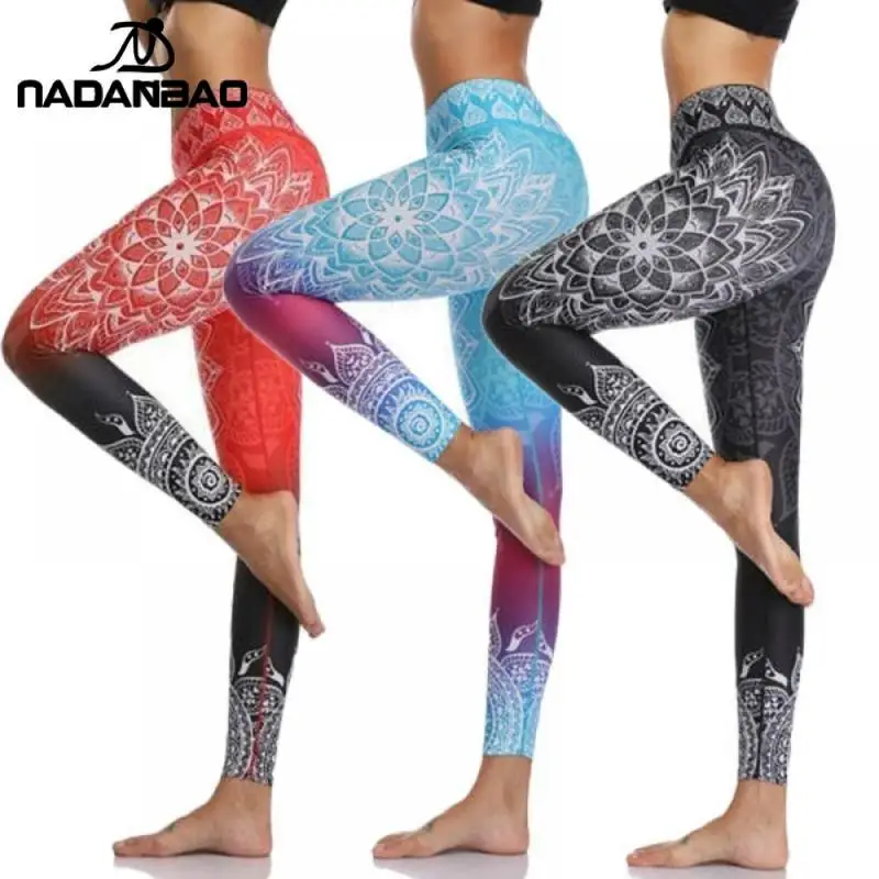 NADANBAO 2024 New High-Waist Mandala Leggings Gradient Color Workout Pants Chakra Fitness Leggin For Women Elastic Pants